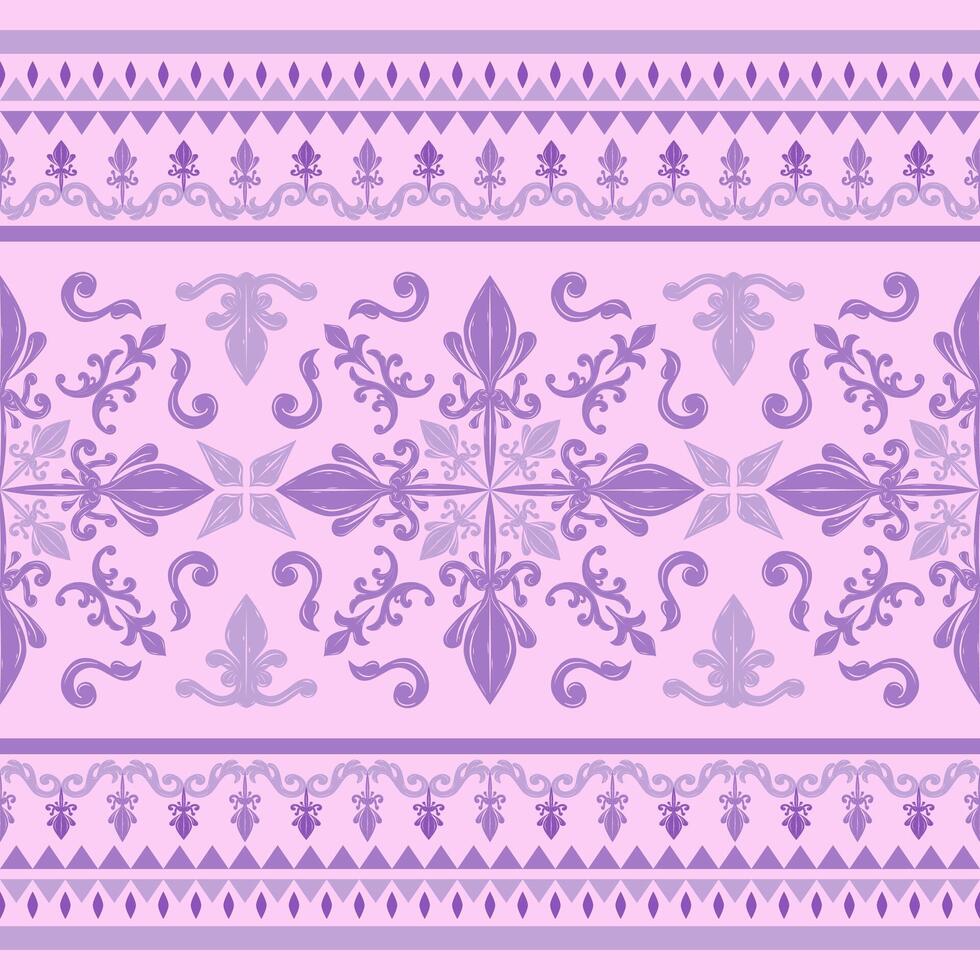 Glamour Lavender Purple Shades Embroidery Silk Weaves Hand Draw on Sweet Violet Pastel Background. Elaborate Seamless Pattern Border Scroll Ornament Lace for Luxury Decoration Opulence Exquisitely. vector