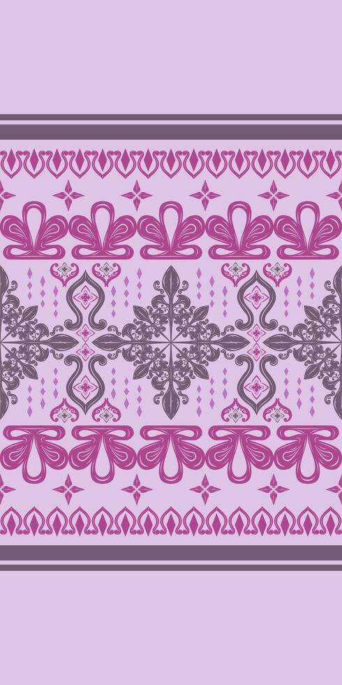 Traditional Ornate Scroll Purple Embroidery Deep on Light Violet Background Pattern. Rich Seamless Exquisitely Detailed Border. Florals Buds Lily Luxury Ornament for All decoration, Fabric Silk vector