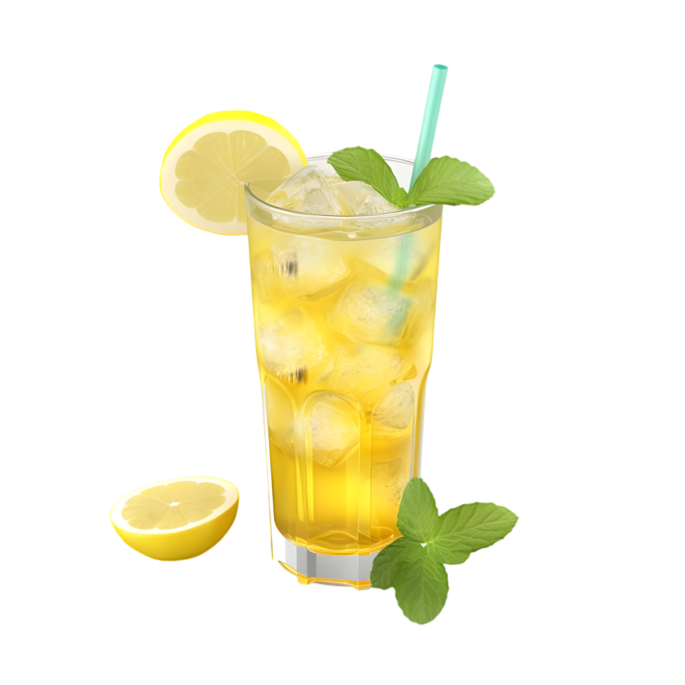 Refreshing iced lemonade with mint, outdoor summer setting, close-up photography, bright environment, summer delight concept png