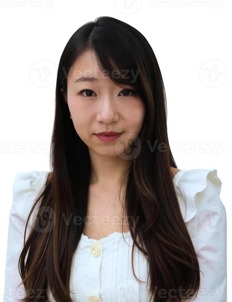 A woman with long hair and a white shirt photo
