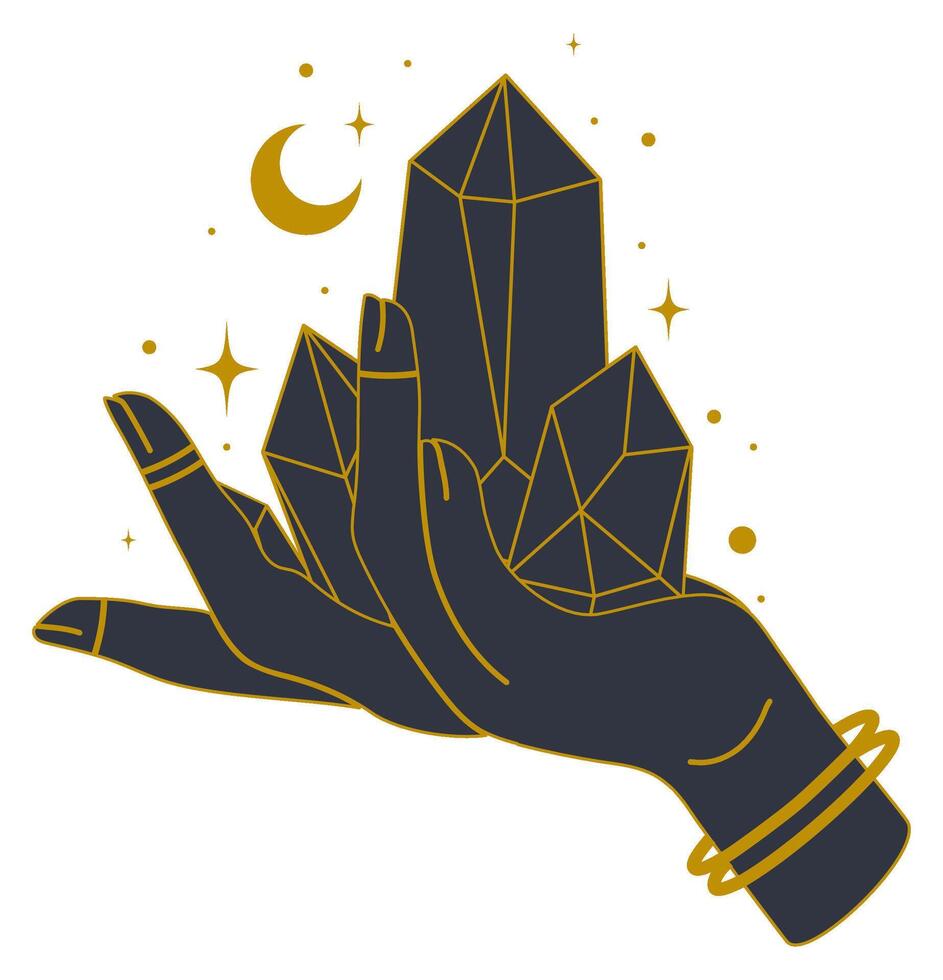 Witch hand sticker. Mystical crystal simple icon. Trendy and occult-inspired bohemian style illustration vector