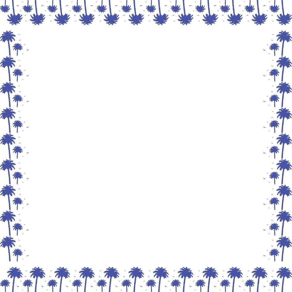 Square frame of palm. Blue desert palm oasis on white background border with empty space for your text vector