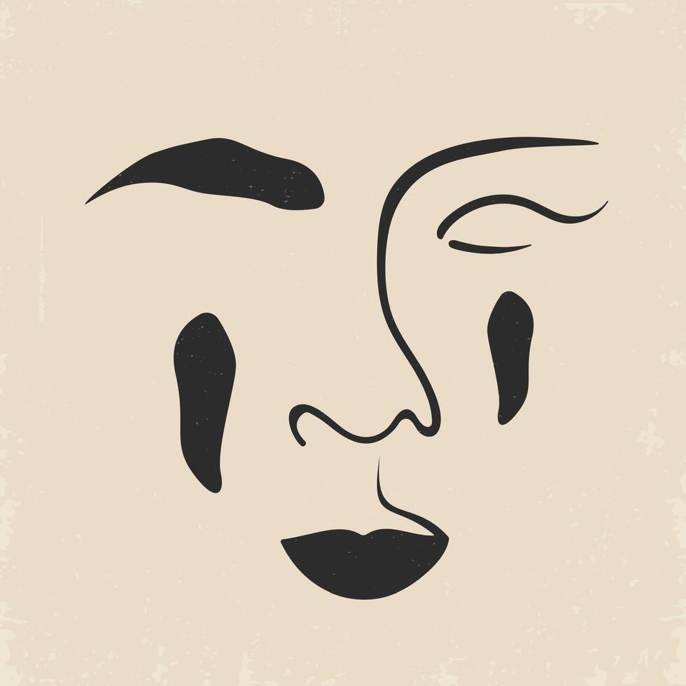 Aesthetic illustration with beautiful ink female face. Hand drawn abstract graphic modern art vector