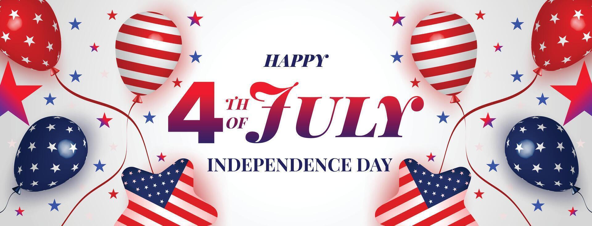 Festive 4th of July independence day background with American flags, balloons, and stars on a light theme for celebration vector