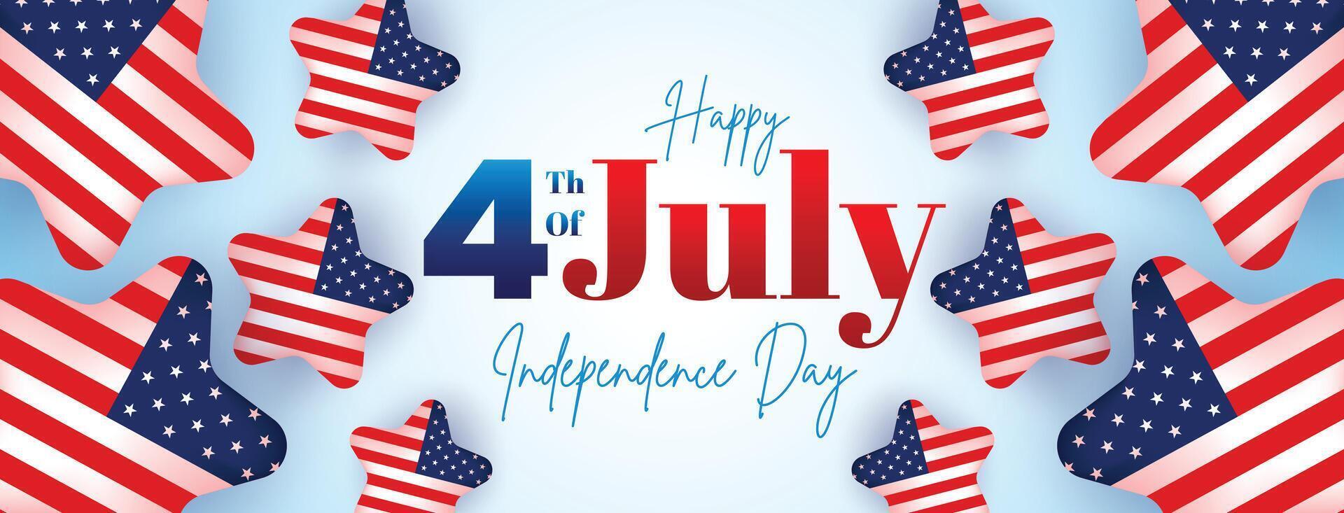 Bright white 4th of July independence day background with American flags, stars, and festive elements for USA celebration vector