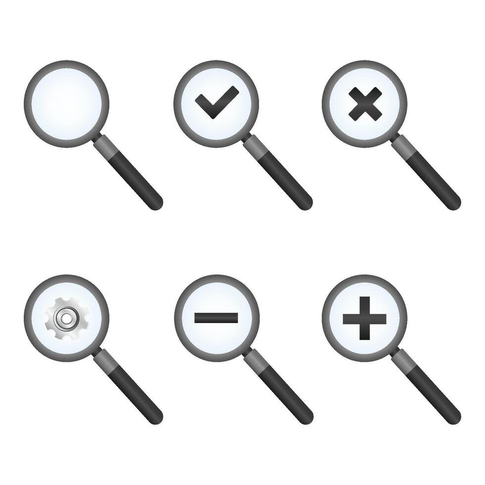 Magnifying glass icons set. Search and review. zoom in and out symbol. illustration vector