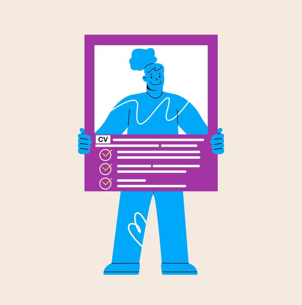 Applicant woman Holding Cv or Curriculum Vitae Professional Staff Recruitment Concept. Colorful illustration vector
