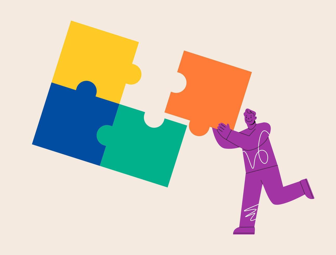 Cooperation. Man assemble Jigsaw. Business concept. Colorful illustration vector