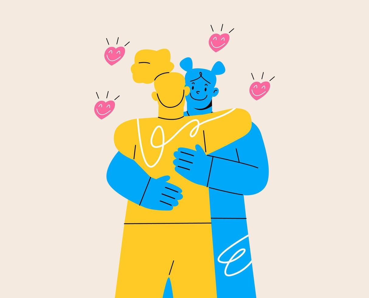 Women embracing each other, expressing love, affection. Support concept. Colorful illustration vector