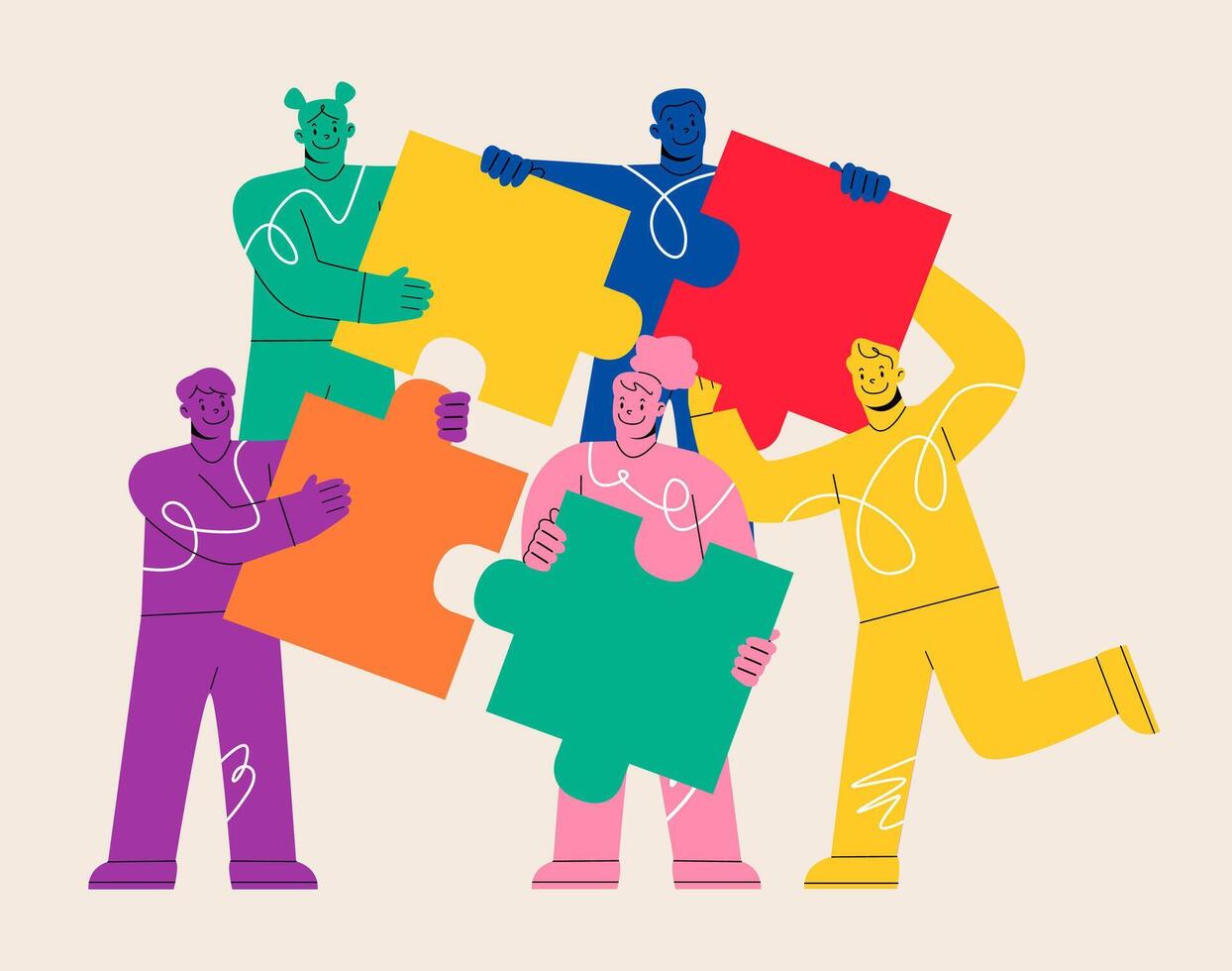 Puzzle team concept. Business teamwork for success. Colleagues Assemble Jigsaw. illustration vector
