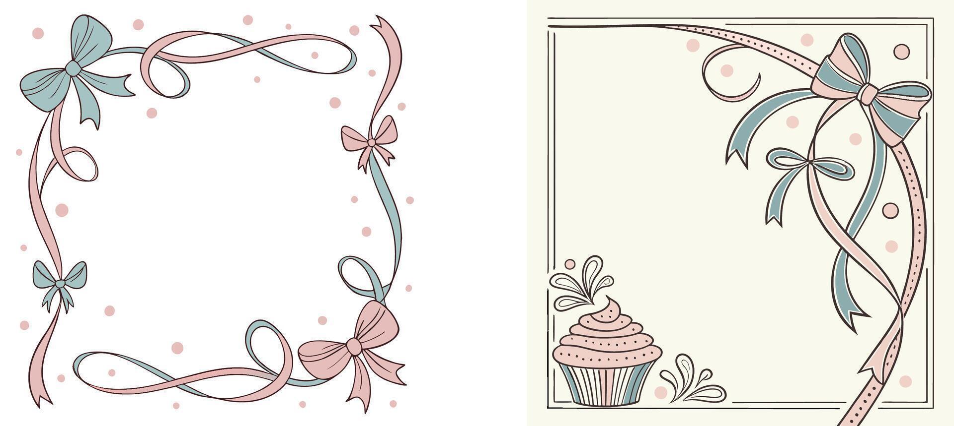 Two different frames with bows and cupcakes vector