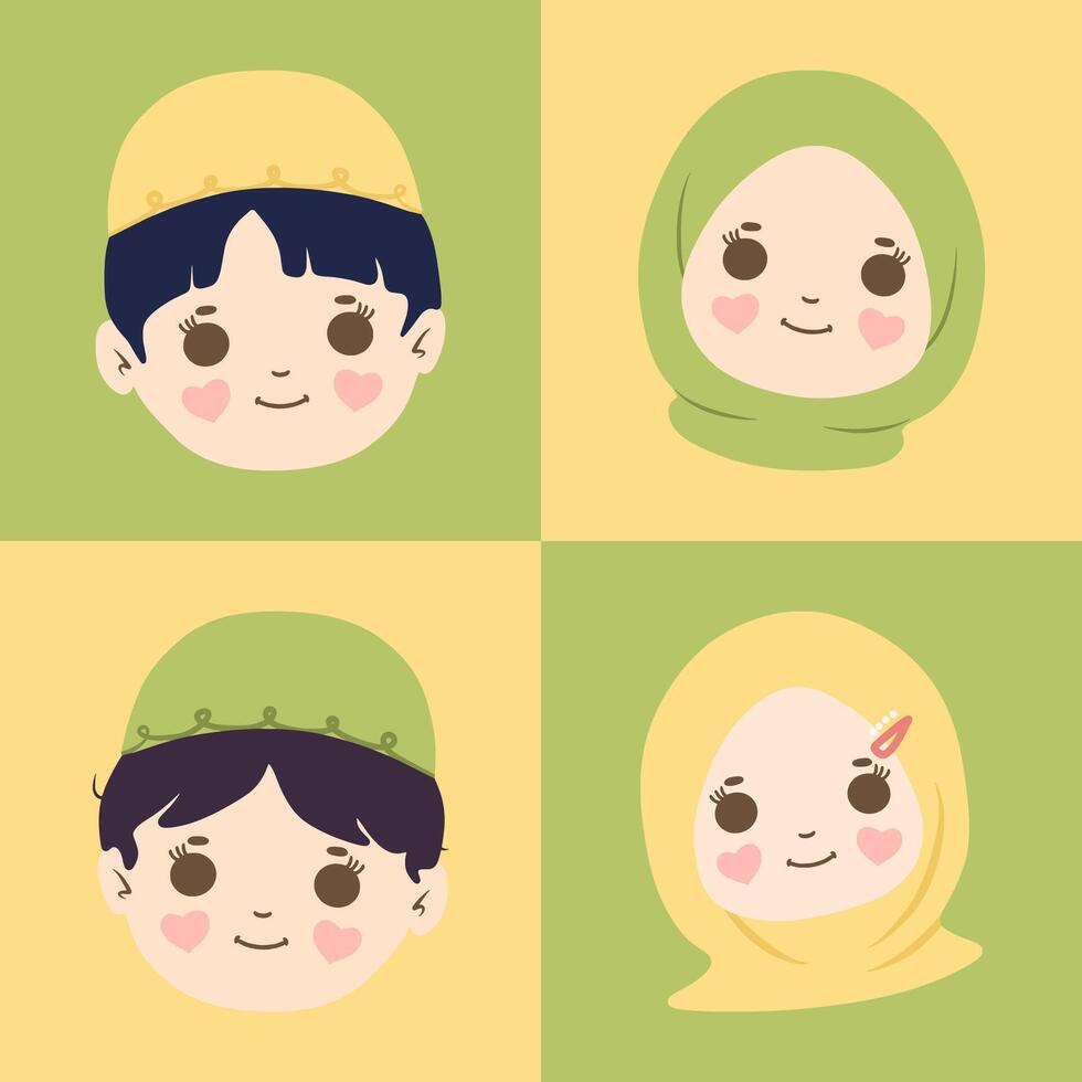Cute muslim kid face illustration vector