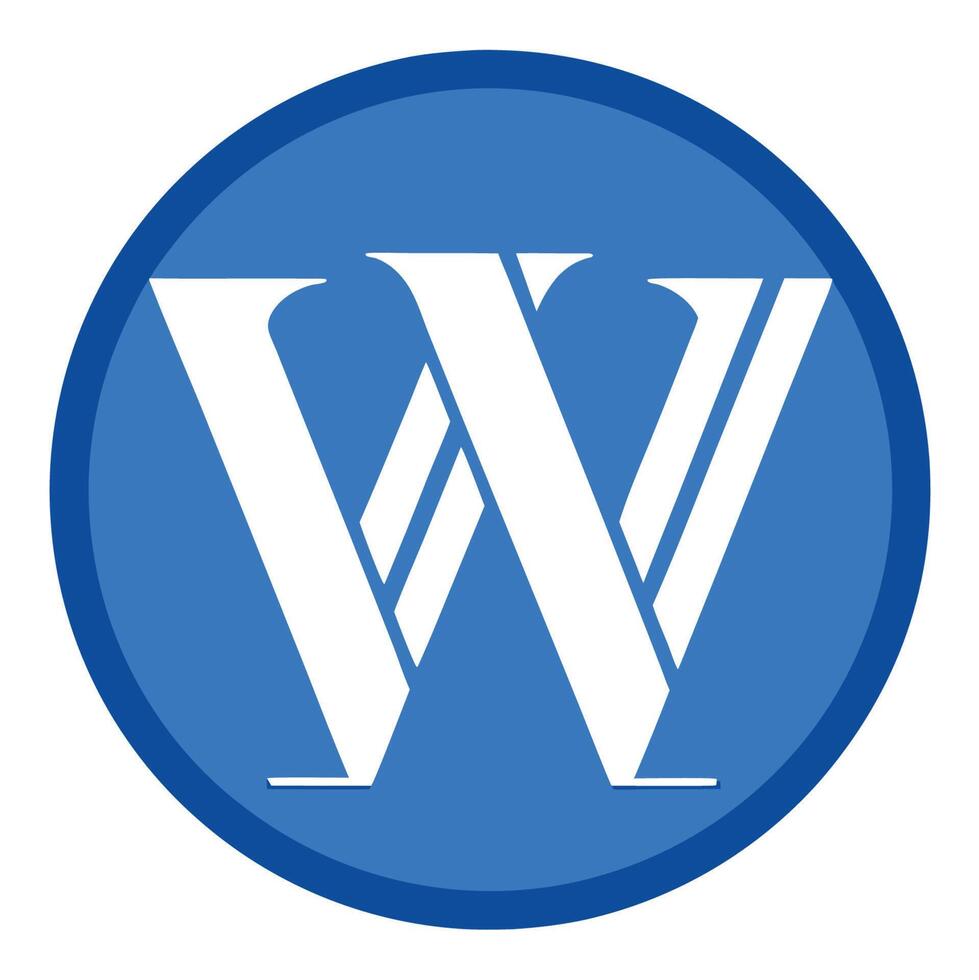 Logo design, stylized letter W, blue circular background, white typography, minimalist, modern, clean lines vector
