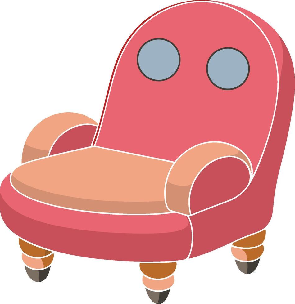 Cartoon armchair, cute design, pink and peach colors, round eyes, short legs, minimalist style, illustration, simplified shapes vector