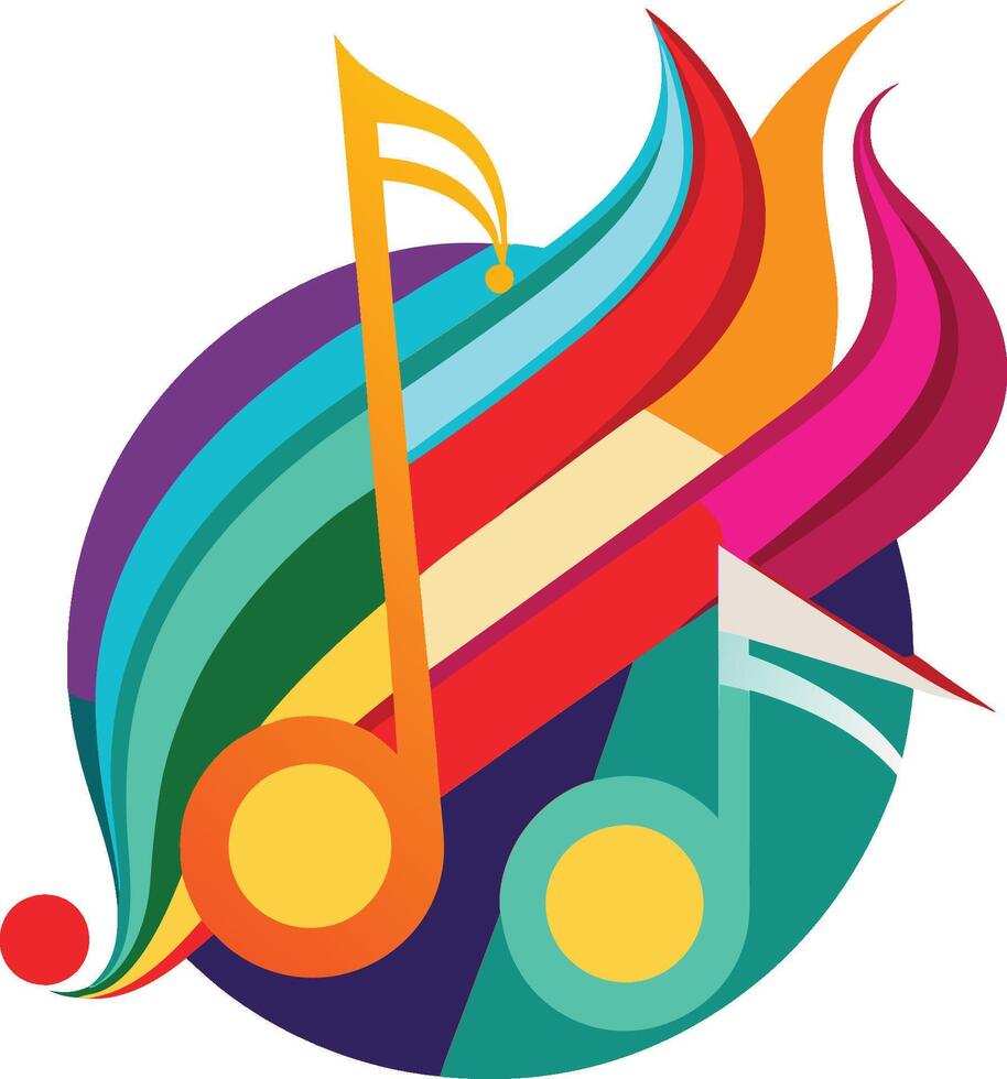 Vibrant abstract music notes, Colorful swirling shapes, Dynamic musical composition, Geometric harmony, Bold primary colors vector
