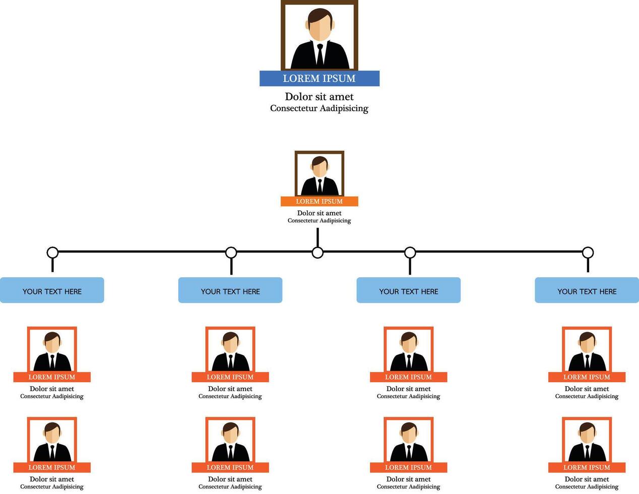 Organization Chart Infographics with People Icon and Abstract Line, Business Structure, Illustration. vector