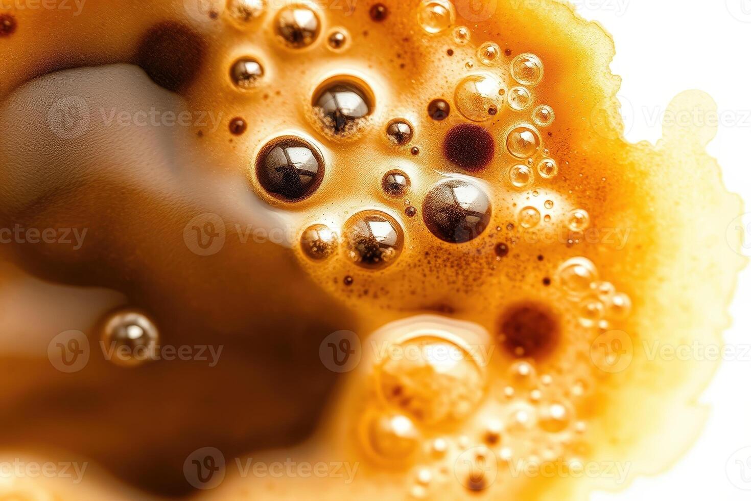 Macro Close Up of Coffee Foam and Bubbles with Rich Golden Texture in a Hyperrealistic Digital Art Style for Food and Beverage Photography photo