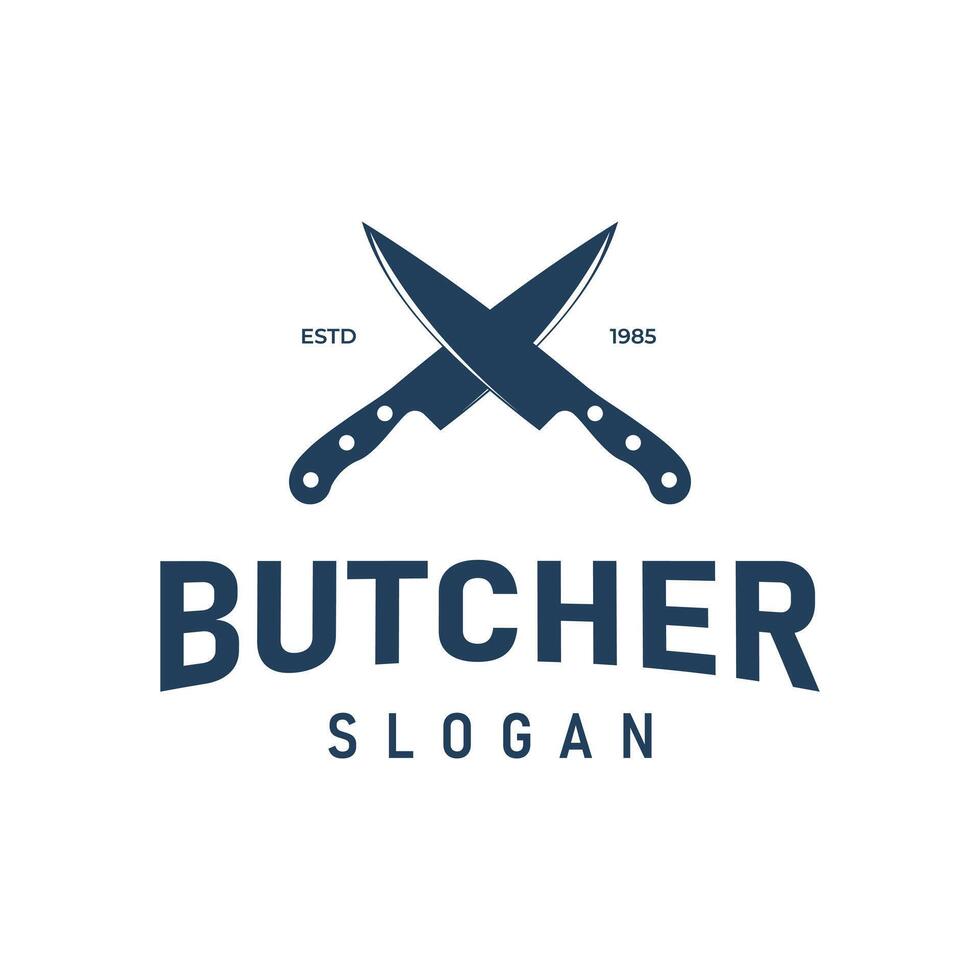 Crossed Shaped Retro Vintage Butcher Knife Design for Butcher or Chef Logo Design vector