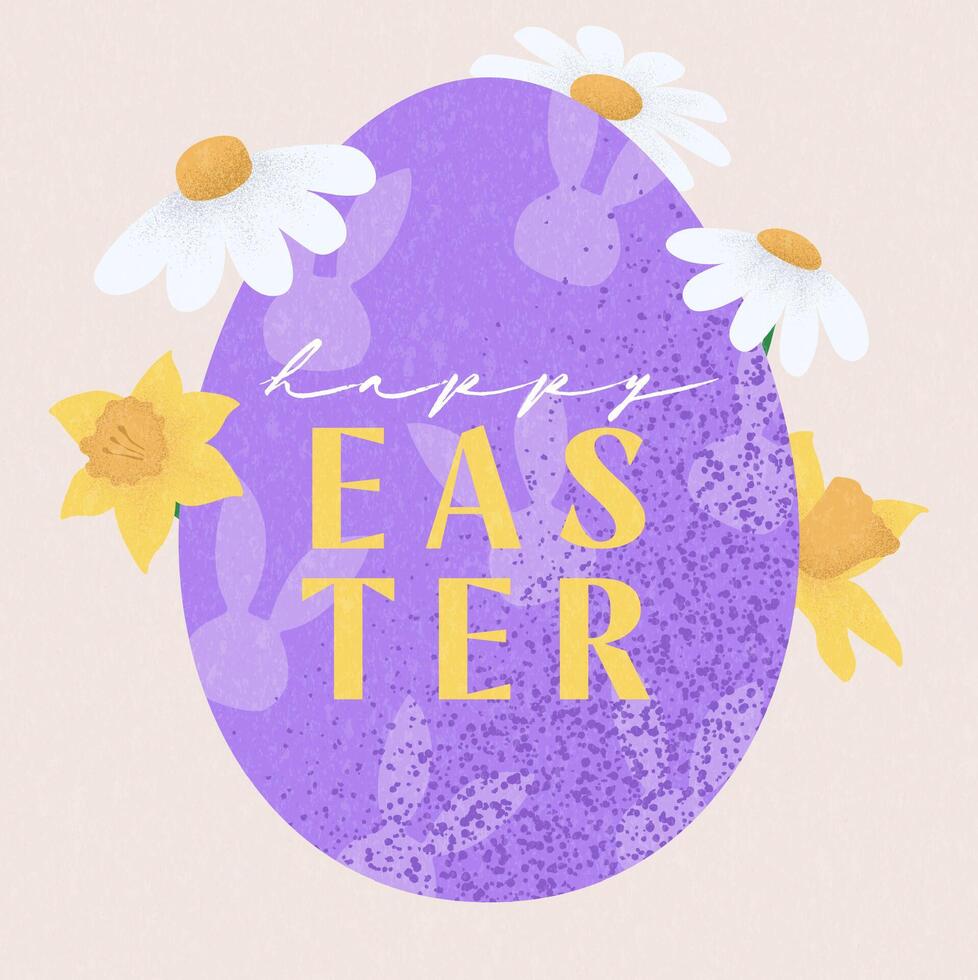 Happy easter egg with flowers and daffodils vector
