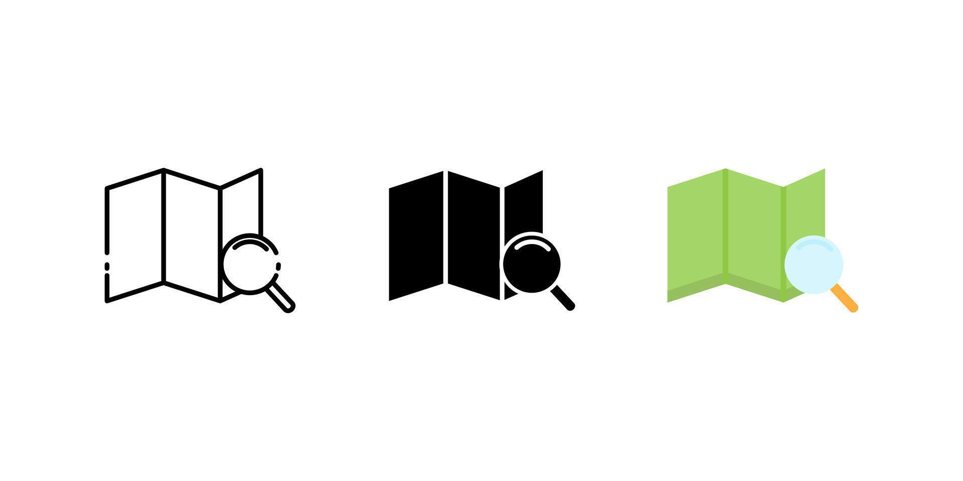 map search set icons. Linear, silhouette and flat styles editable. vector