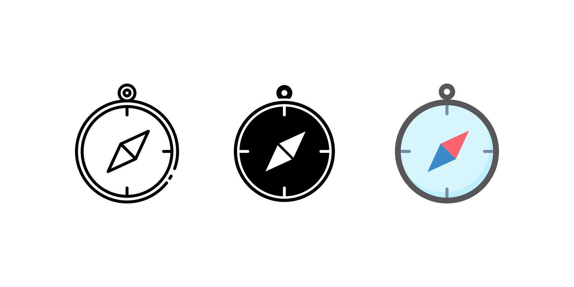 compass icon set. Linear, silhouette and flat styles are editable. vector