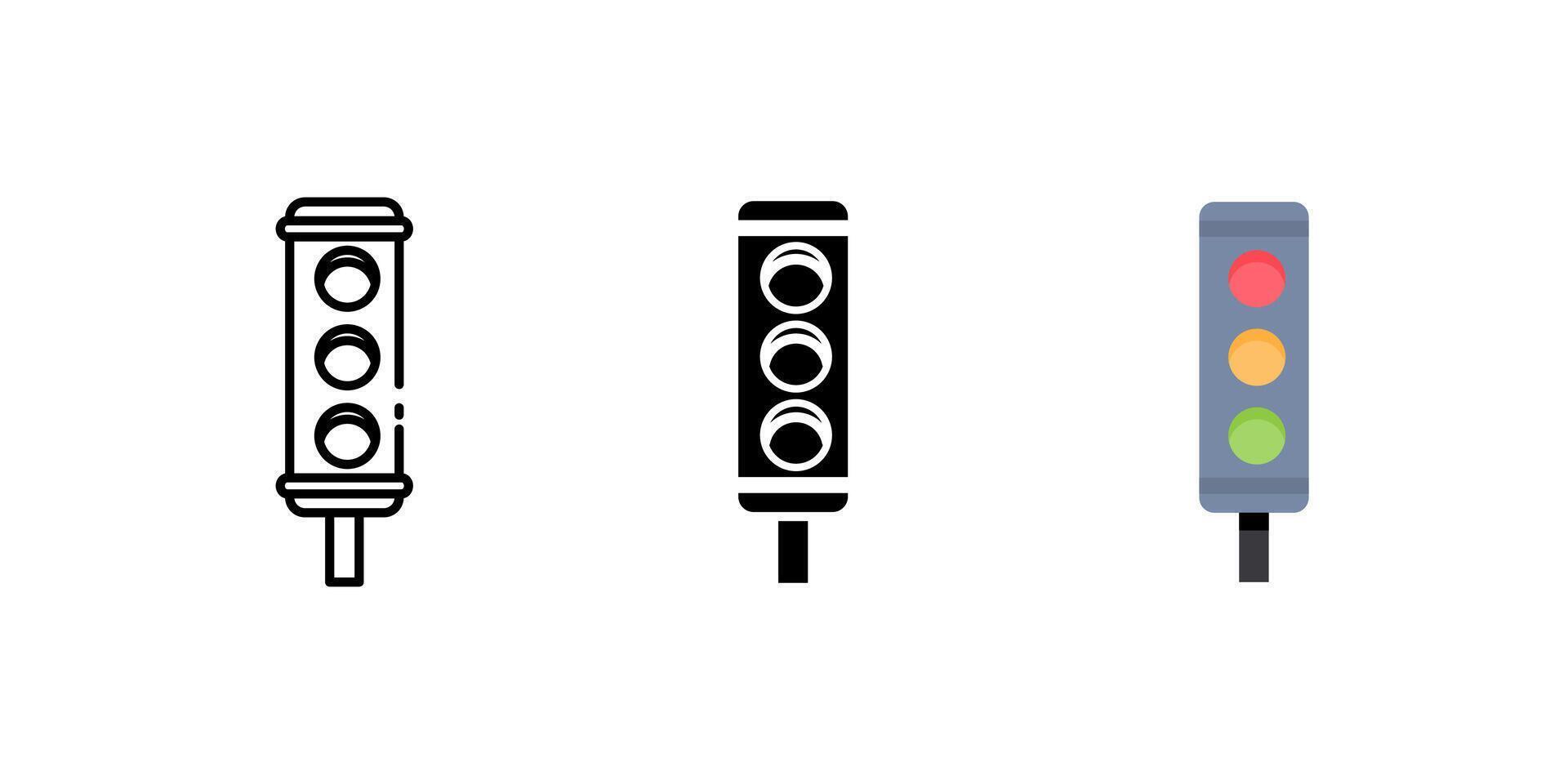 traffic light. set icons. Linear, silhouette and flat styles editable. vector