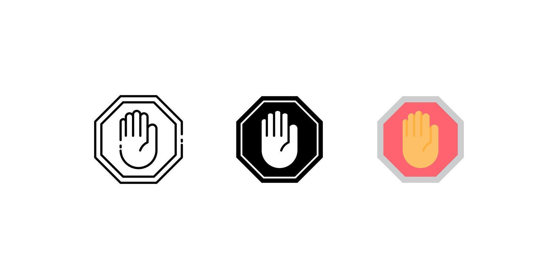 stop hand set icons. Linear, silhouette and flat styles editable. vector