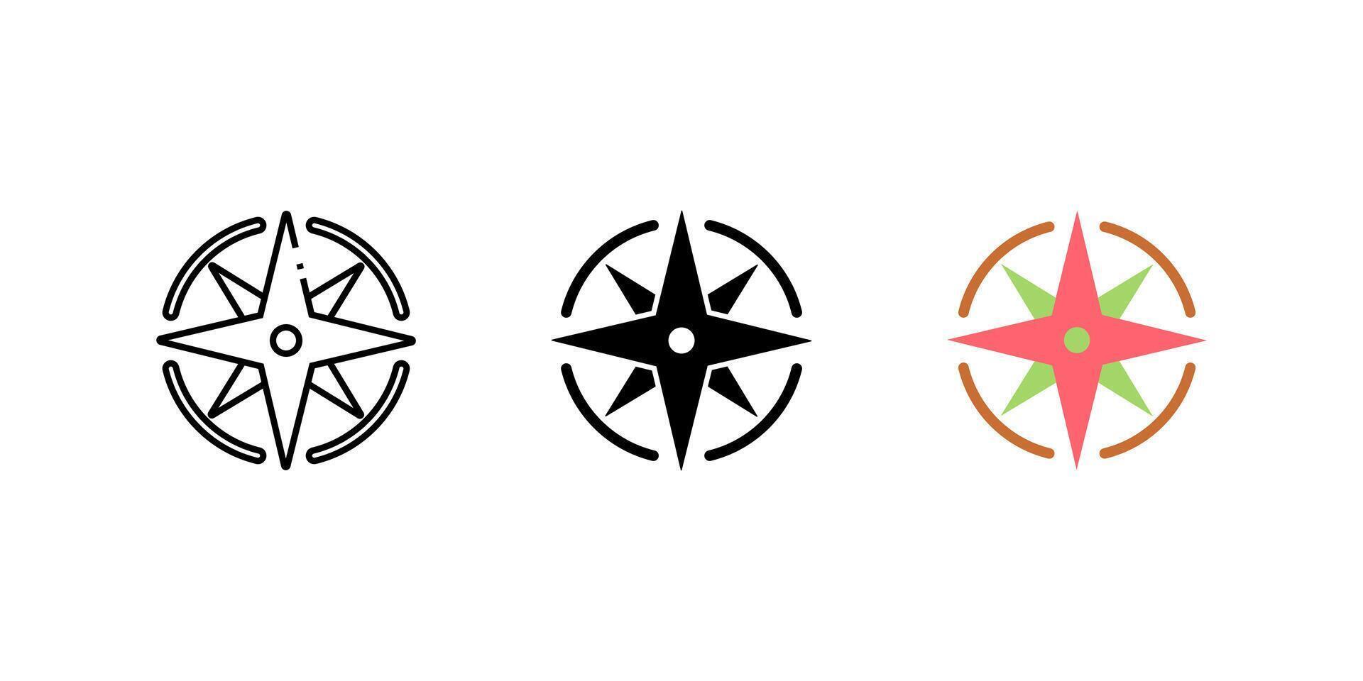 wind rose set icons. Linear, silhouette and flat styles editable. vector