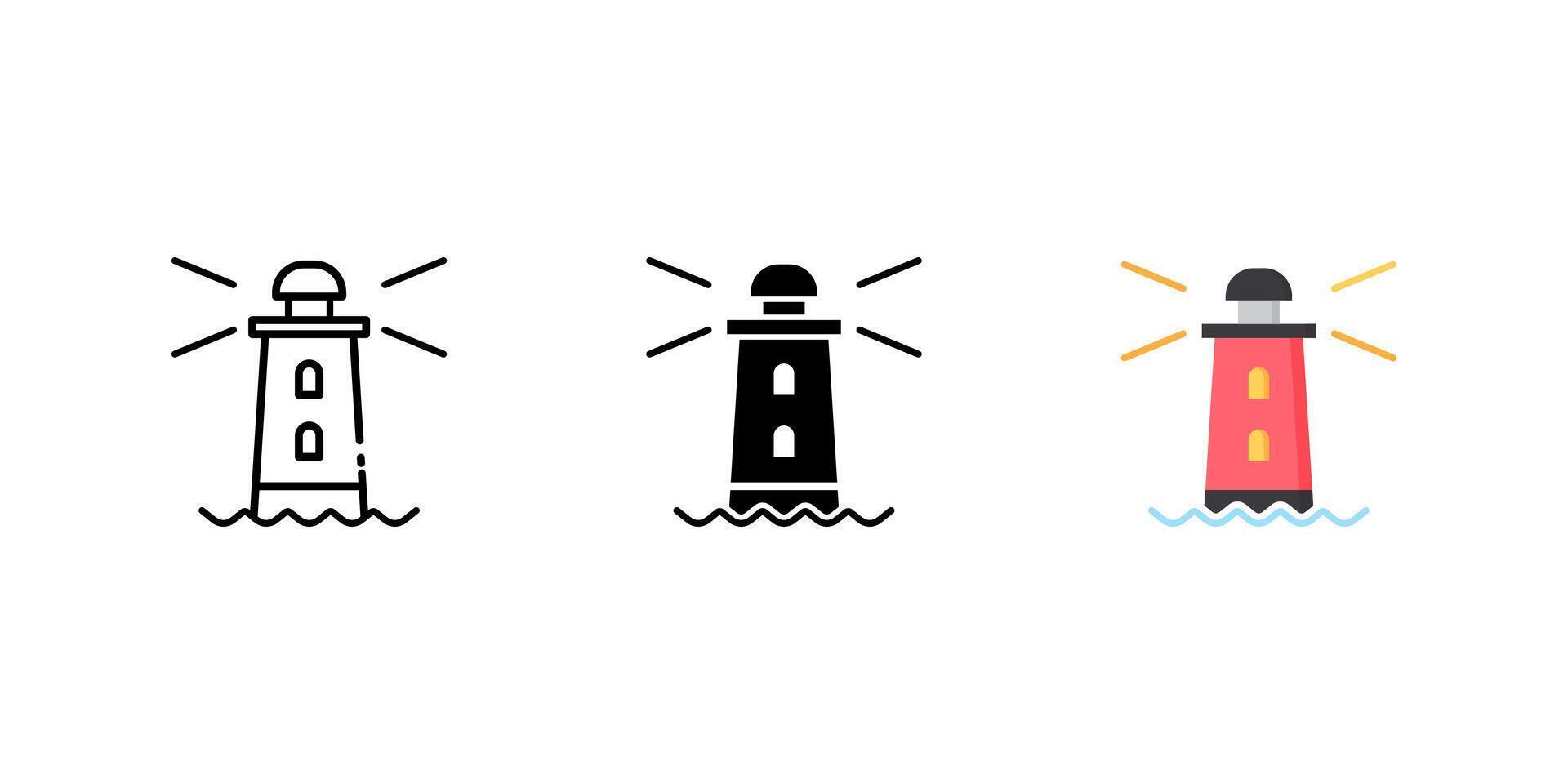 light house icon set. Linear, silhouette and flat styles are editable. vector