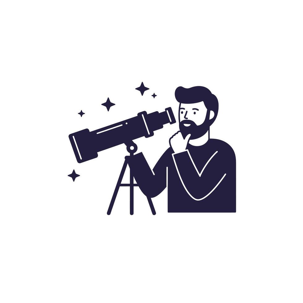 Man looking through telescope icon vector
