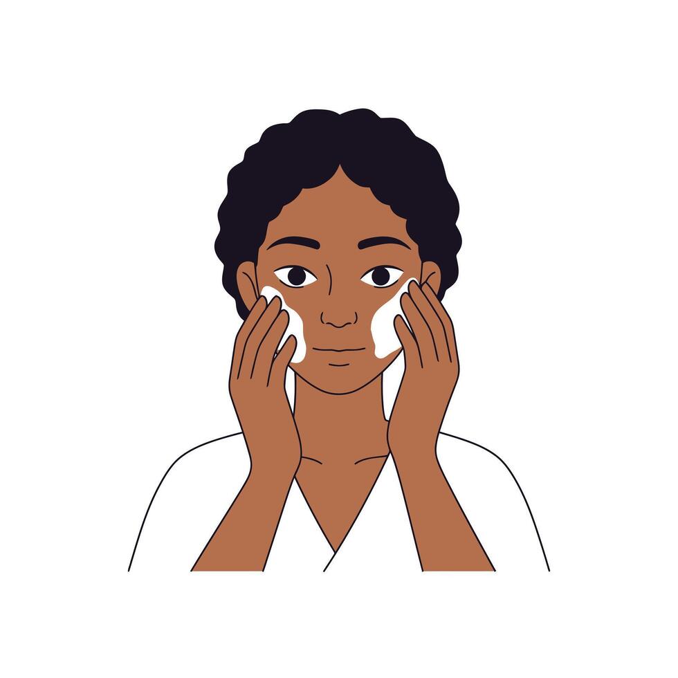 Diverse Race Female Applying Probiotics to Her Skincare Routine vector