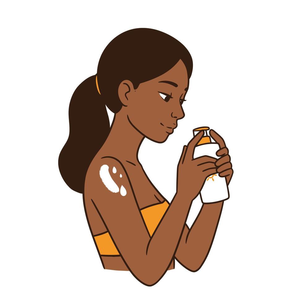 Diverse Race Female With Sunscreen Lotion Bottle vector