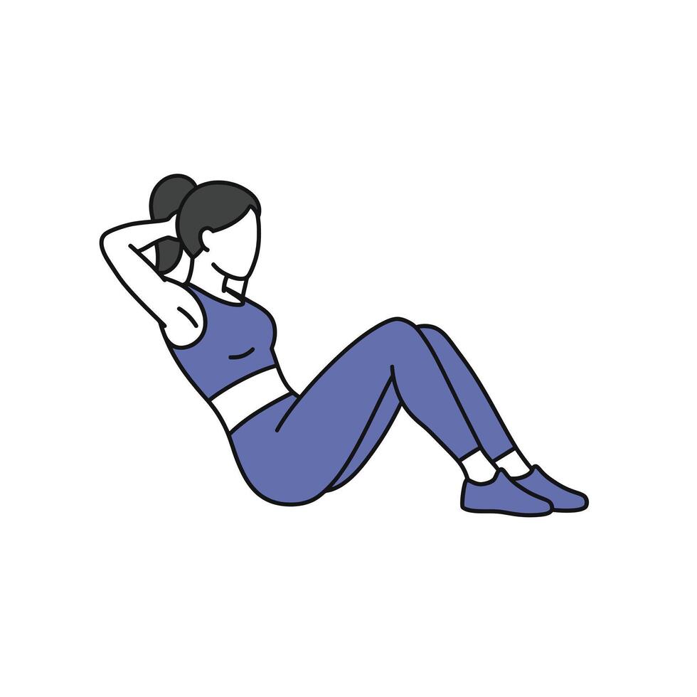 A woman is doing a sit up exercise vector