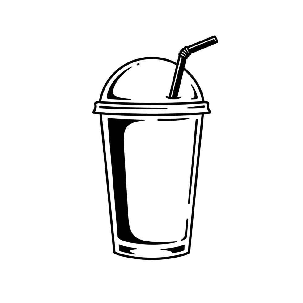 A black and white drawing of a drink with a straw vector