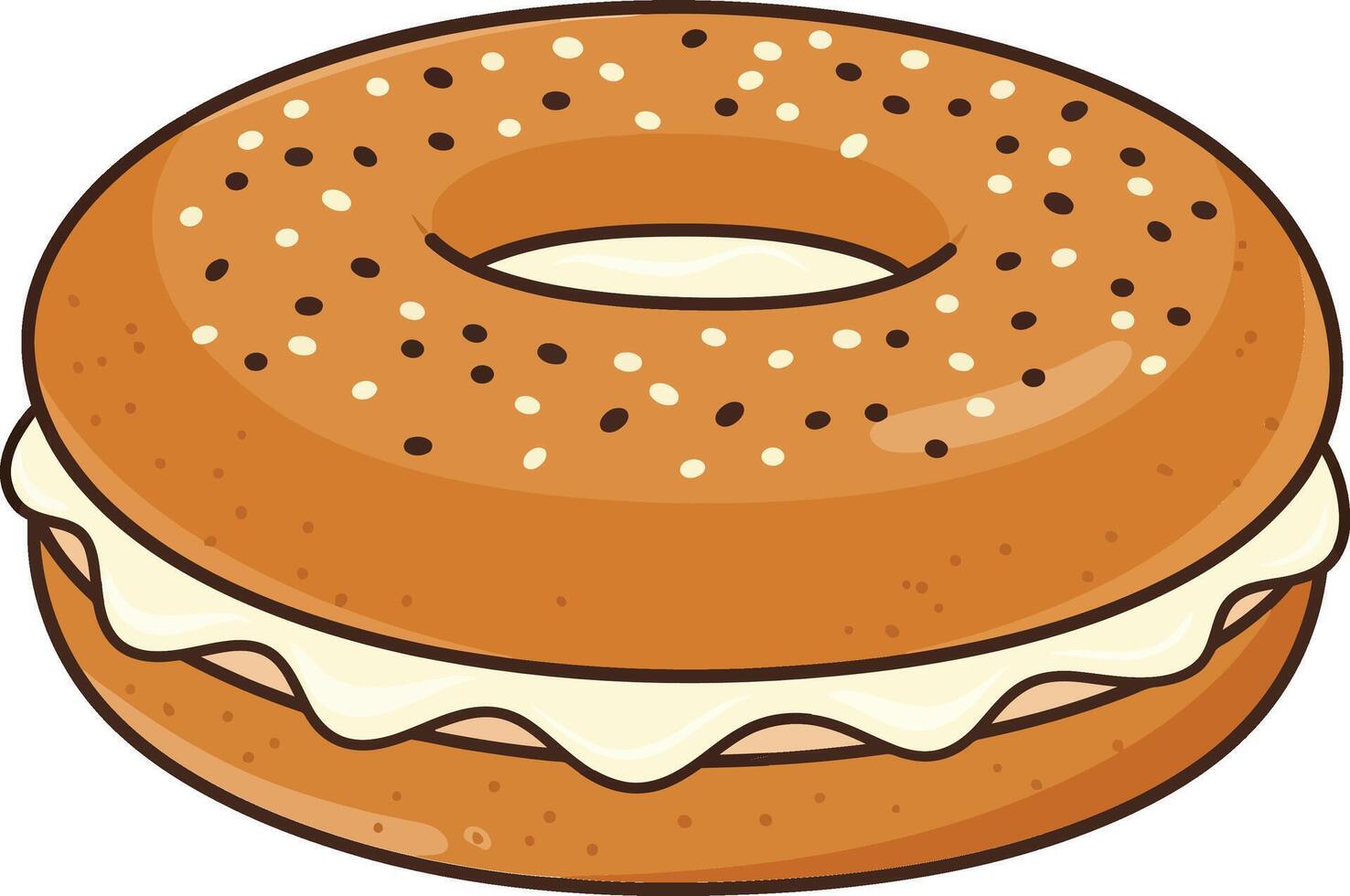 A bagel with cream cheese on top vector