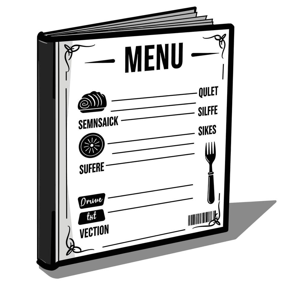A menu is shown in a black and white image vector
