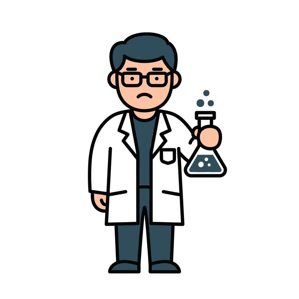 A man in a lab coat holding a flask vector