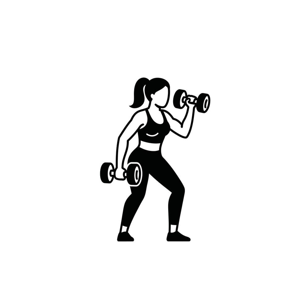 A woman is doing a dumbbell exercise on a white background vector