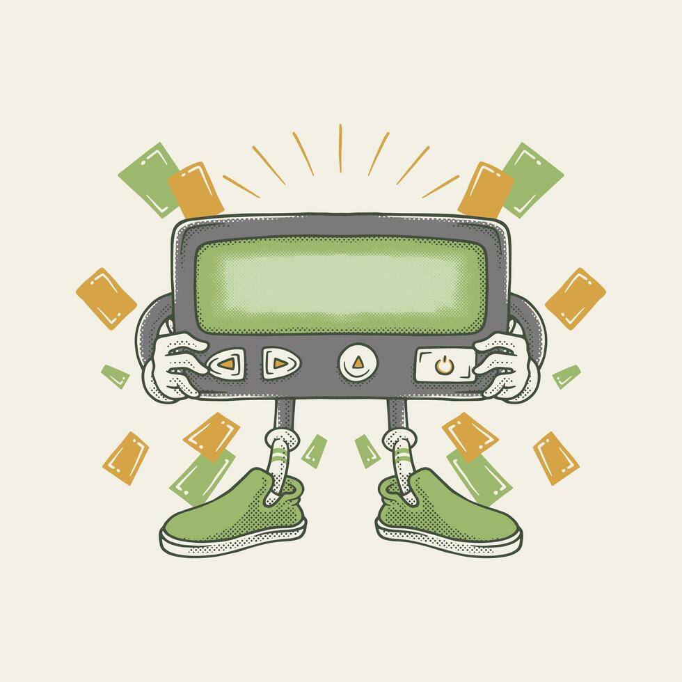 retro cartoon green pager mascot vector