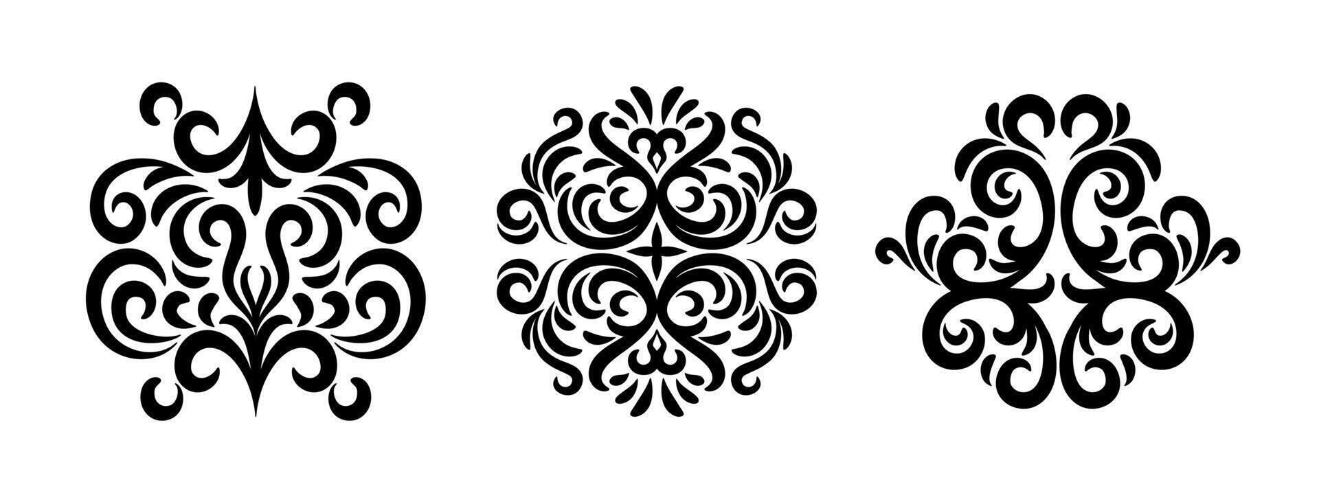 Set of oriental damask patterns on white background vector