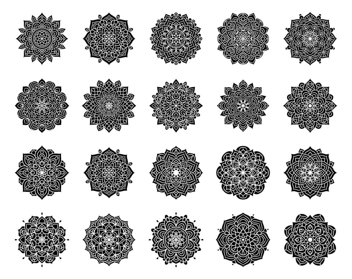 Set of mandala round ornament pattern on black colour vector