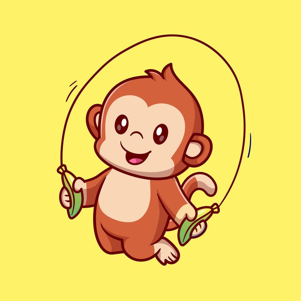 Cute Monkey Playing Banana Jump Rope Cartoon vector