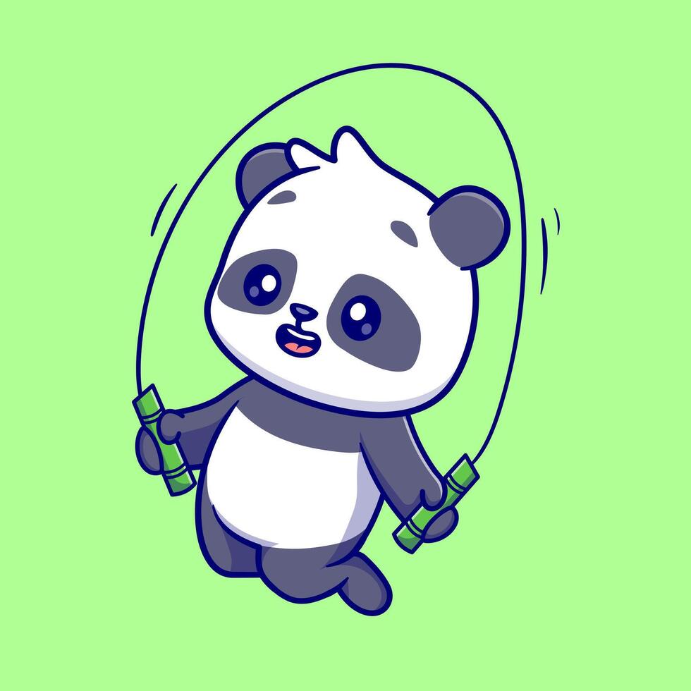 Cute Panda Playing Bamboo Jump Rope Cartoon vector