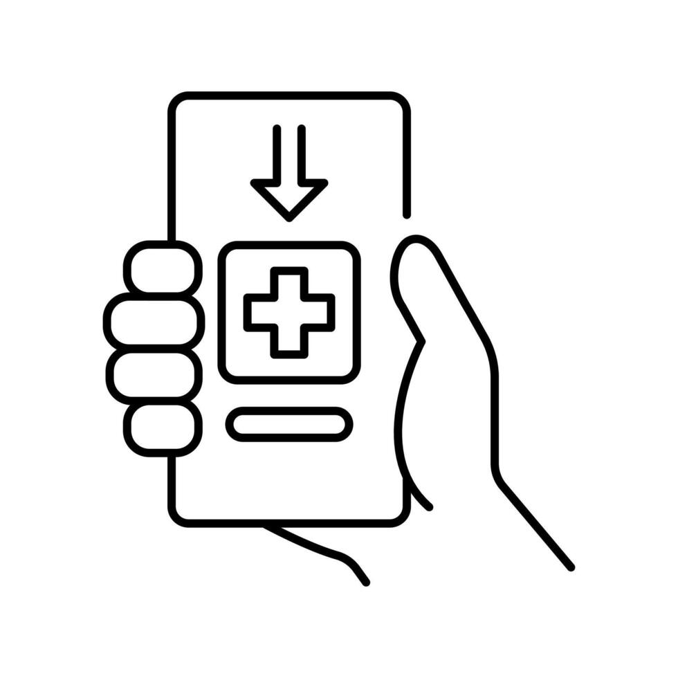 Mobile medical application black line icon. vector