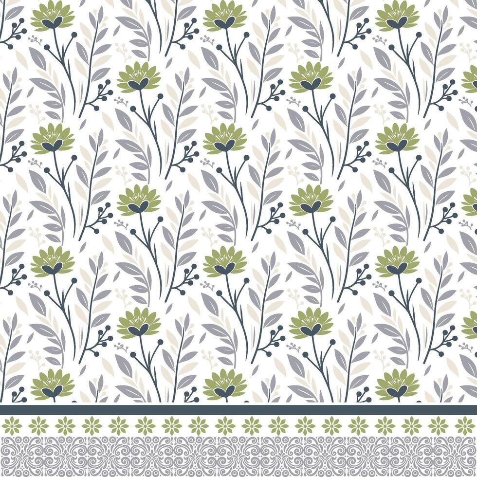 botanical seamless floral pattern with artistic border design for digital print and textile graphics vector