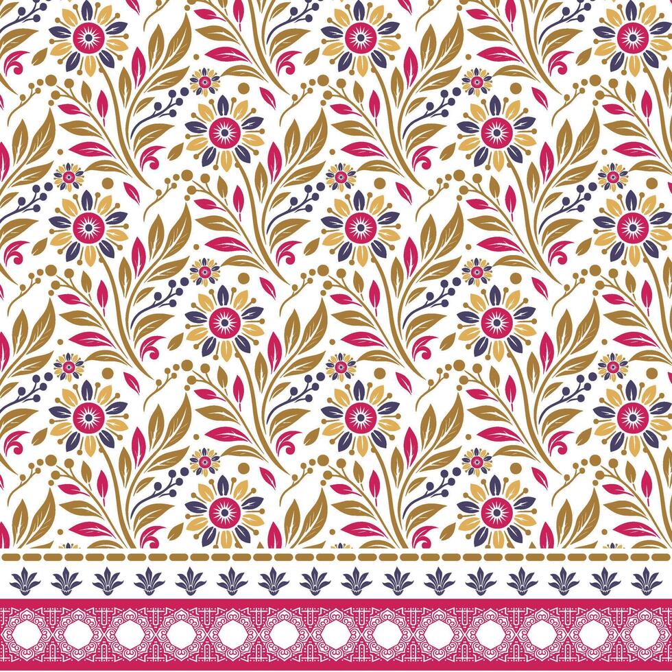 seamless floral pattern with intricate border elements for textile and invitation designs vector