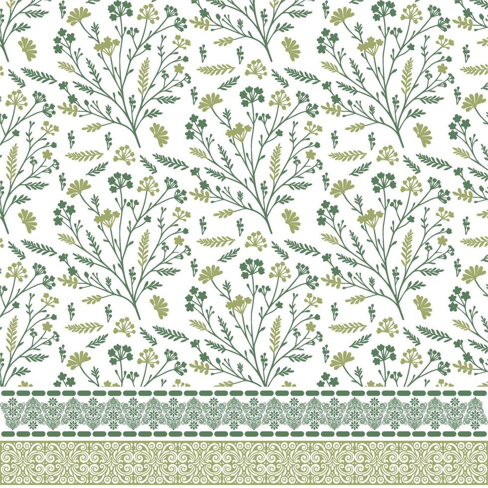 detailed seamless floral pattern with artistic border elements for fashion and wrapping papers vector