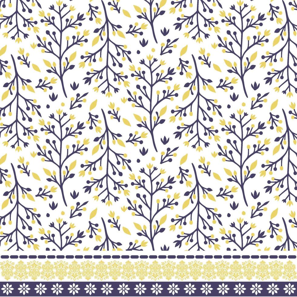 seamless floral pattern with decorative border texture for textile and fashion applications vector