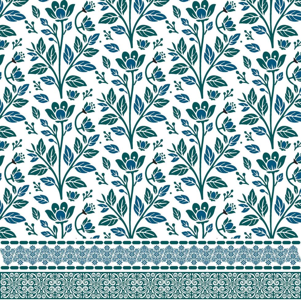 watercolor floral seamless pattern with decorative border for invitations and wrapping templates vector