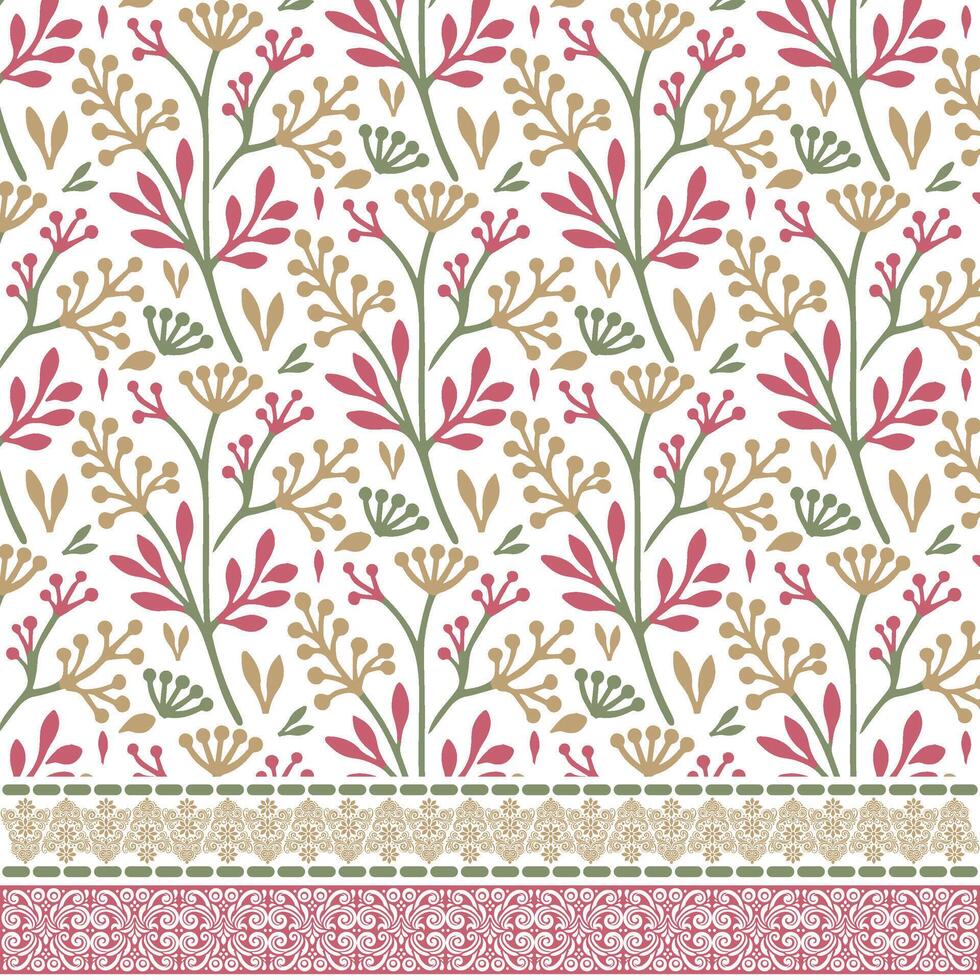 seamless floral pattern with artistic border details for fashion and wrapping paper printing vector